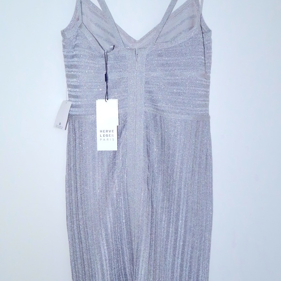Herve Leger metallic Silver knit above knee dress Size Medium NWT - Picture 4 of 8